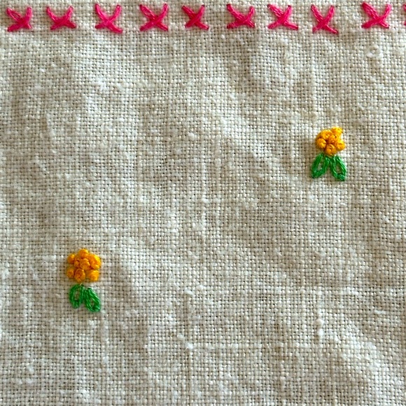 VTG Cross Stitched & Embroidered Floral Baskets Tea Towel Table Top Linen 30” - Picture 9 of 12
